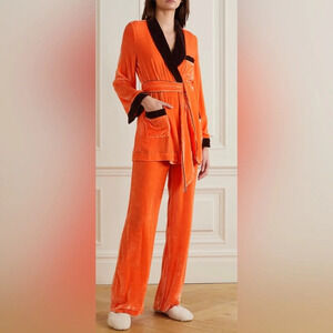 Sleeping With Jacques Bon Vivant Belted Piped Velvet Robe